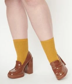 JP Original Corp. Brown Patent Leatherette Heel Loafers Shoes