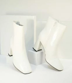 JP Original Corp. Shoes White Patent Leatherette Ankle Boots