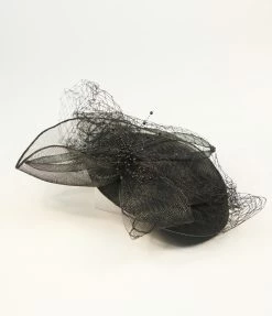 Jeanne Simmons Accessories 1930s & 1940s Black Netted Pillbox Fascinator Headband
