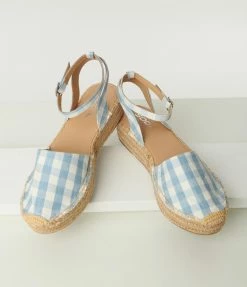 Fortune Dynamic Blue Gingham Platform Espadrille Sandal Shoes
