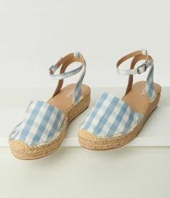Fortune Dynamic Blue Gingham Platform Espadrille Sandal Shoes