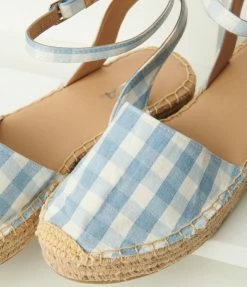 Fortune Dynamic Blue Gingham Platform Espadrille Sandal Shoes