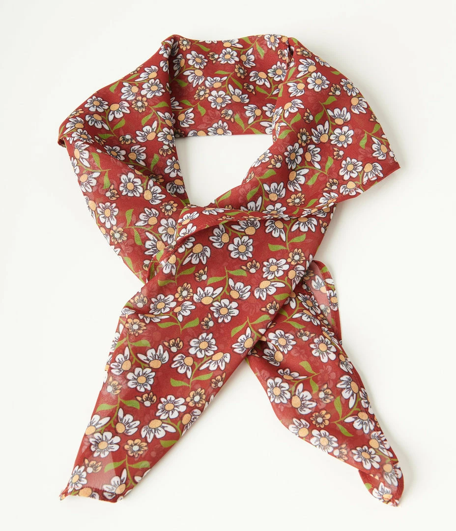 Unique Vintage Rust & Daisy Print Hair Scarf Accessories