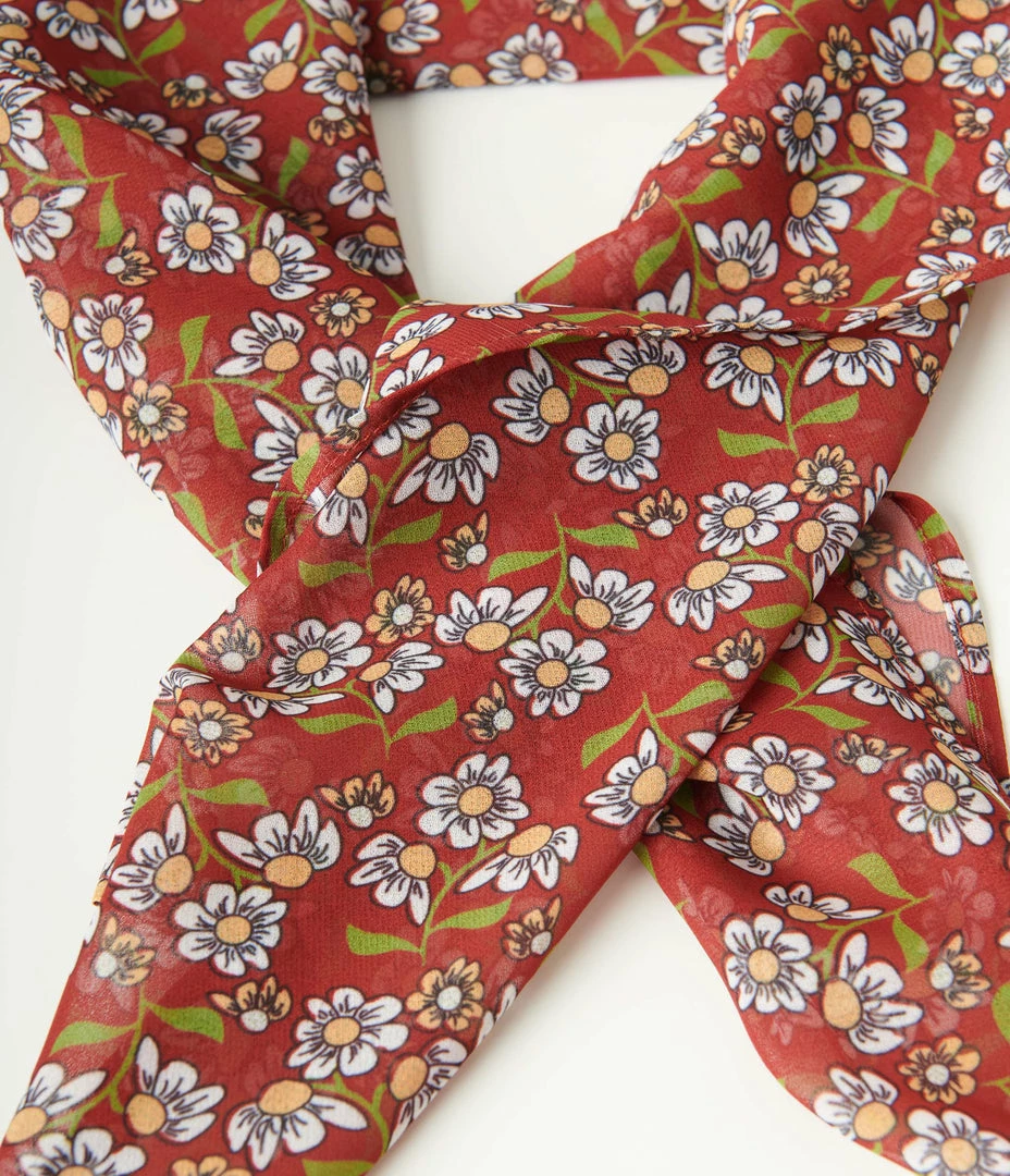 Unique Vintage Rust & Daisy Print Hair Scarf Accessories