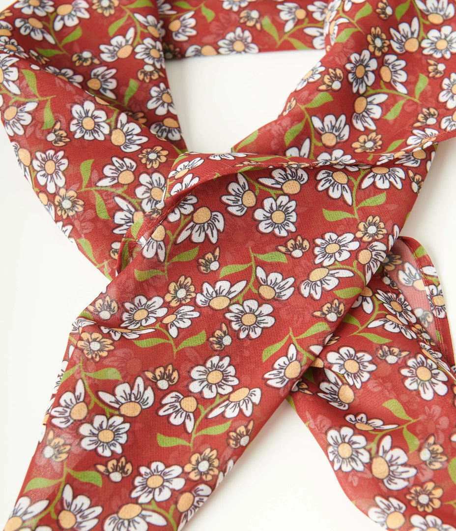 Unique Vintage Rust & Daisy Print Hair Scarf Accessories