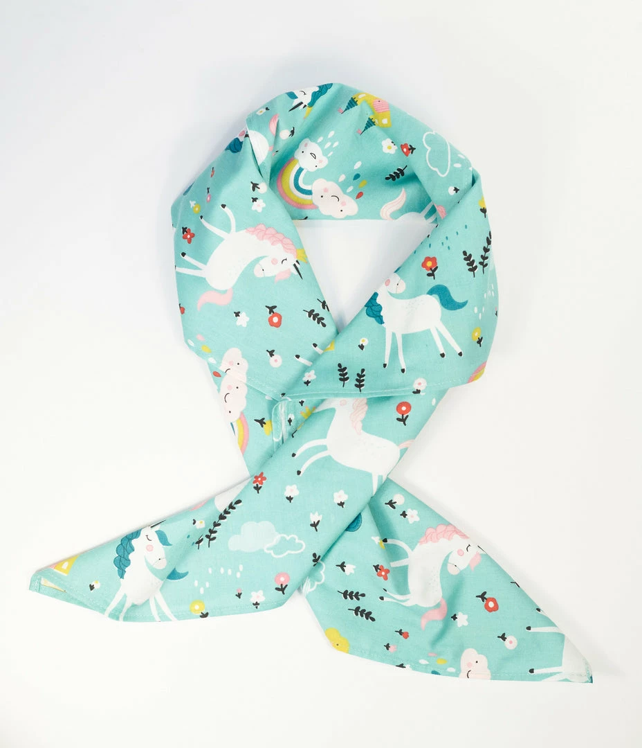 Unique Vintage Mint & Fairytale Print Hair Scarf