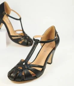 Demfon International (Chelsea Crew) 1950s Chelsea Crew Black Woven Sergi T-Strap Pump