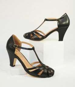 Demfon International (Chelsea Crew) 1950s Chelsea Crew Black Woven Sergi T-Strap Pump