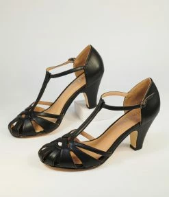 Demfon International (Chelsea Crew) 1950s Chelsea Crew Black Woven Sergi T-Strap Pump