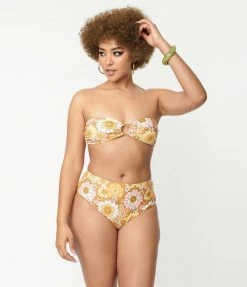 Magnolia Place Mustard Floral Print Two Piece Swimsuit