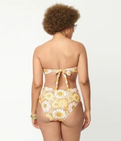 Magnolia Place Mustard Floral Print Two Piece Swimsuit