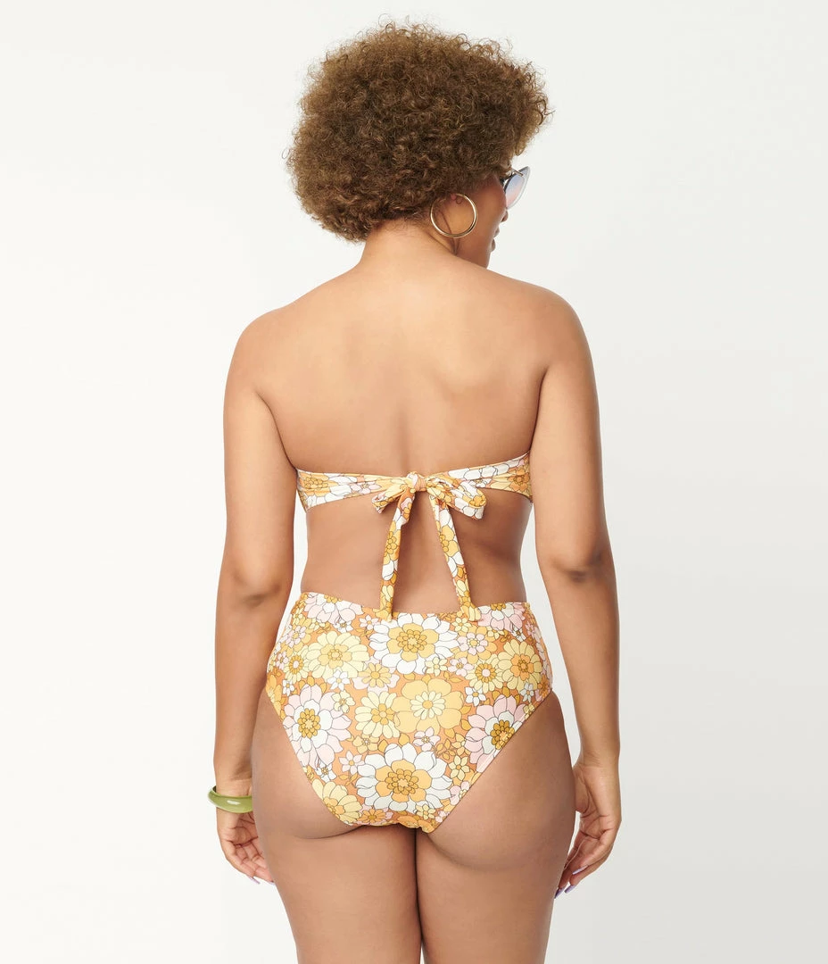 Magnolia Place Mustard Floral Print Two Piece Swimsuit