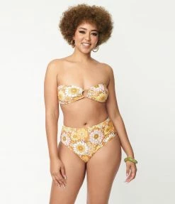 Magnolia Place Mustard Floral Print Two Piece Swimsuit