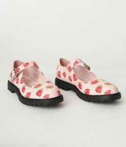 Unique Vintage Pink & Strawberry Mary Jane Flats Unique Vintage Brand