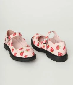 Unique Vintage Pink & Strawberry Mary Jane Flats Unique Vintage Brand