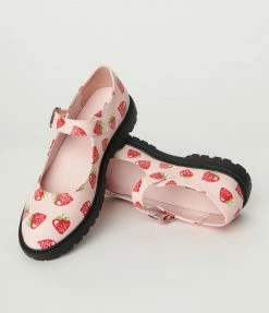 Unique Vintage Pink & Strawberry Mary Jane Flats Unique Vintage Brand
