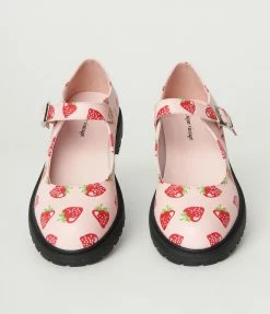 Unique Vintage Pink & Strawberry Mary Jane Flats Unique Vintage Brand