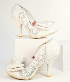 Design Asylum Manufacturing (HK) Limited (Irregular Choice Shoes) Irregular Choice Ivory Bow Lace Bridal Heels 1930s & 1940s