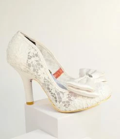 Design Asylum Manufacturing (HK) Limited (Irregular Choice Shoes) Irregular Choice Ivory Bow Lace Bridal Heels 1930s & 1940s