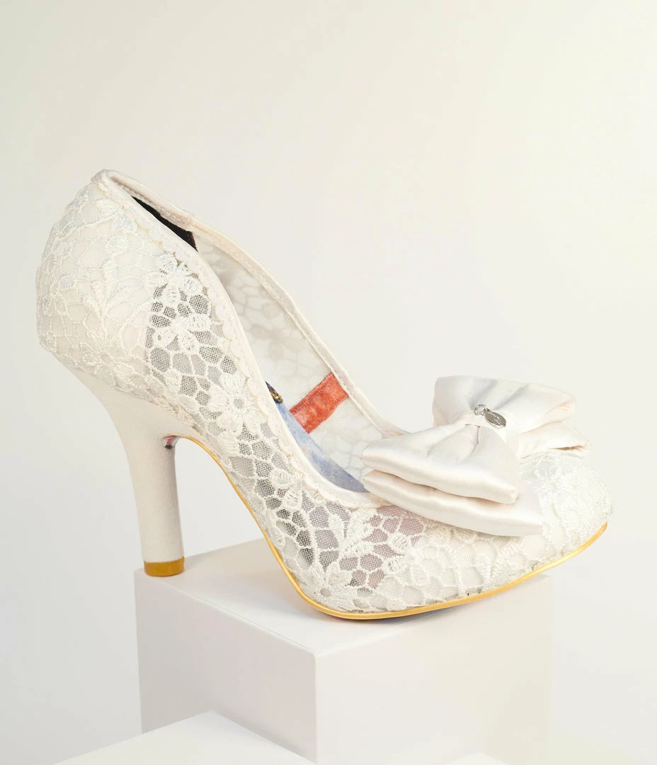 Design Asylum Manufacturing (HK) Limited (Irregular Choice Shoes) Irregular Choice Ivory Bow Lace Bridal Heels 1930s & 1940s