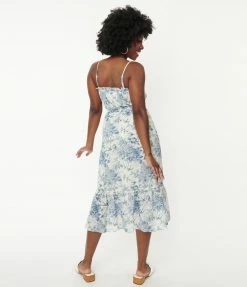Pink Ripple Ivory & Blue Floral Print Midi Dress Dresses