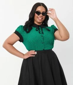 Pop Soda Hell Bunny Plus Size Green & Black Heart Print Blouse