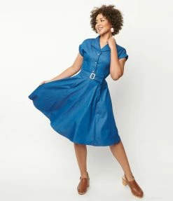 Lifestyle Group (UK) Ltd Blue Chambray Seaside Diner Swing Dress