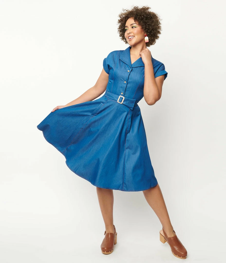 Lifestyle Group (UK) Ltd Blue Chambray Seaside Diner Swing Dress