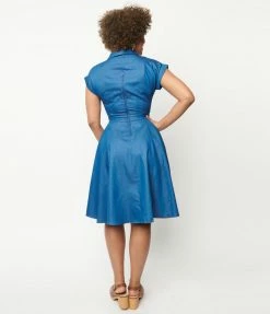 Lifestyle Group (UK) Ltd Blue Chambray Seaside Diner Swing Dress