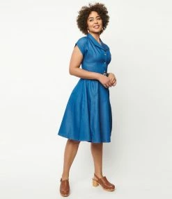 Lifestyle Group (UK) Ltd Blue Chambray Seaside Diner Swing Dress