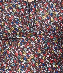 SHEEN Clothing Ltd 1950s Plus Size Black & Multi Floral Swing Dress