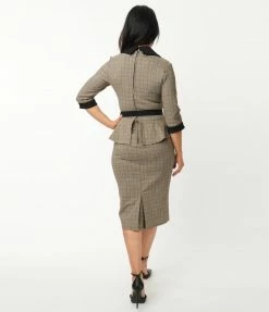 Unique Vintage Beige Plaid Cooper Suit Dress
