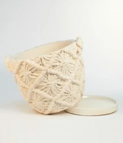 Finelines (Time Concept) White Macrame Medium Cement Planter