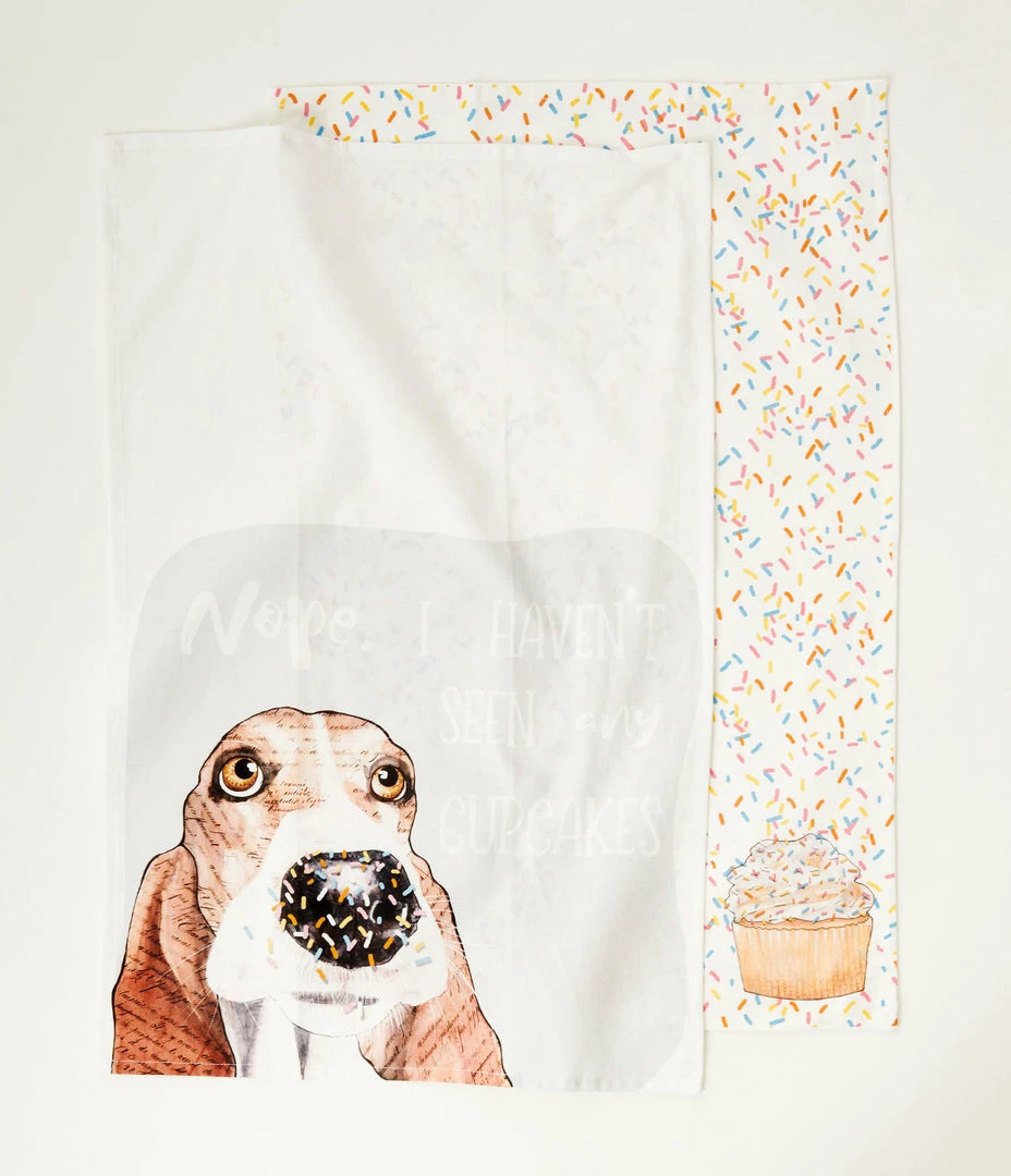 Finelines (Boston International) Accessories Cupcake Dog Tea Towel Set