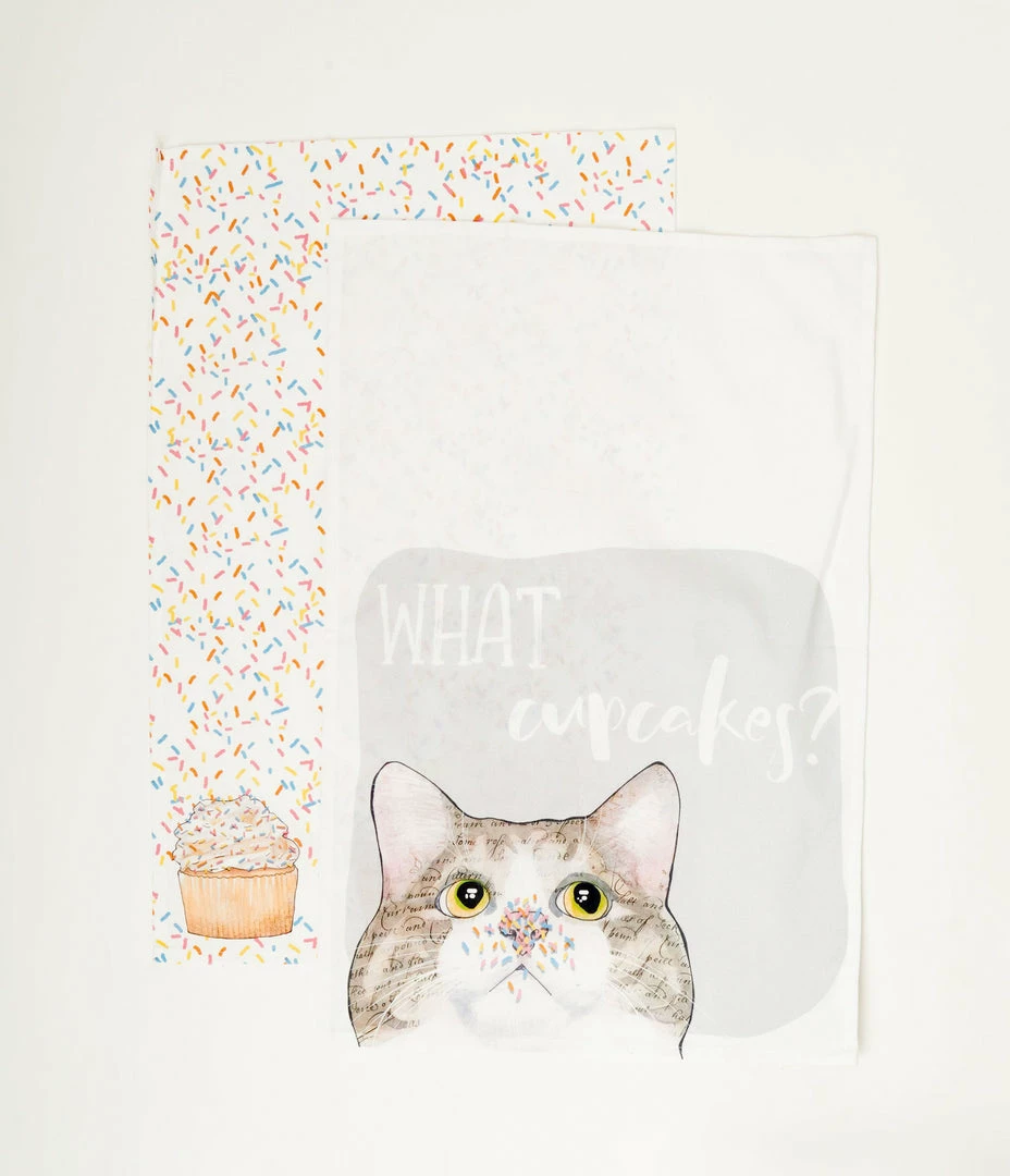 Finelines (Boston International) Accessories Cupcake Cat Tea Towel Set