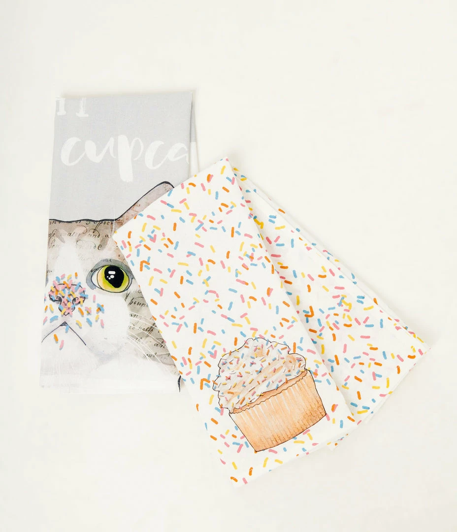 Finelines (Boston International) Accessories Cupcake Cat Tea Towel Set