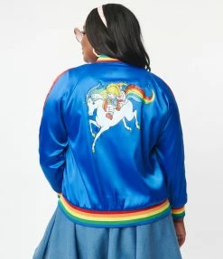 Jackets Rainbow Brite X Unique Vintage Plus Size Royal Blue Satin Bomber Jacket