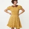 Smak Parlour Mustard & Brown Floral Smocked Fit & Flare Dress Collections