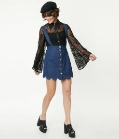 Collections Smak Parlour Denim Blue Suspender Mini Skirt