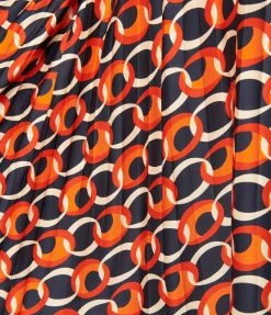 Smak Parlour Plus Size Navy & Red Chain Print Pleated Shift Dress