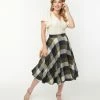 SHEEN Clothing Ltd Retro Style Navy & Hunter Green Plaid Sophie Swing Skirt Bottoms