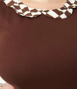 Smak Parlour Plus Size Brown & Checkerboard Sleeve Flare Dress