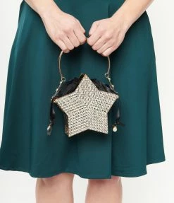 Joia Accessories Black Velvet & Gold Rhinestone Star Handbag