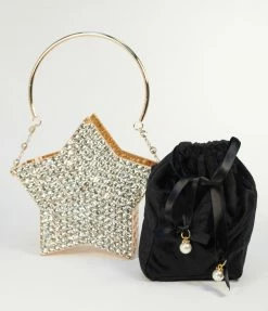 Joia Accessories Black Velvet & Gold Rhinestone Star Handbag
