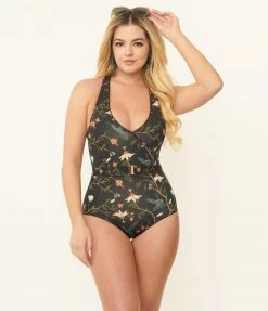 Swimwear Kingdom & State Black & Hummingbird One Piece Swimsuit