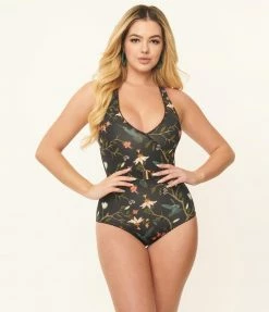 Swimwear Kingdom & State Black & Hummingbird One Piece Swimsuit