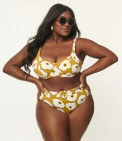 Kingdom & State Plus Size Olive & White Poppy Swim Bottoms Swimwear