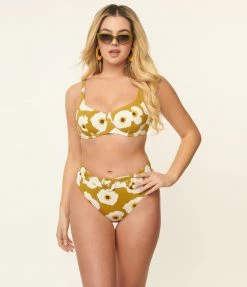 Kingdom & State Olive & White Poppy Swim Bottoms Swimwear