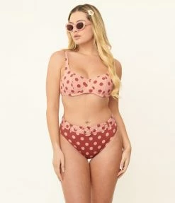 Kingdom & State Dusty Pink & Burgundy Polka Dot Swim Top Swimwear