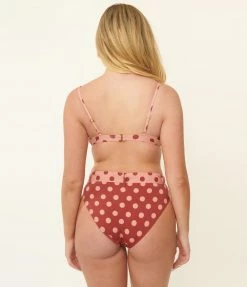 Kingdom & State Dusty Pink & Burgundy Polka Dot Swim Top Swimwear